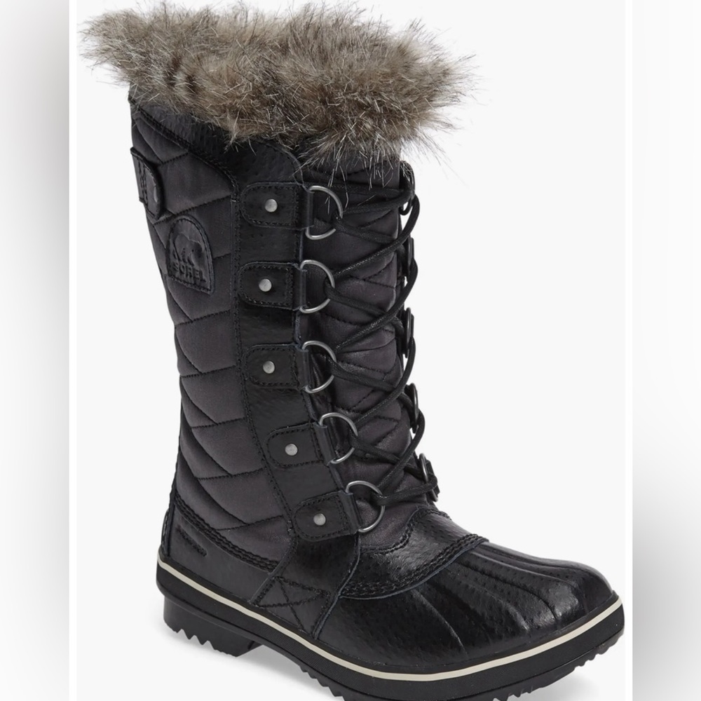 Sorel Tofino II Faux Fur Lined Waterproof Black Lace Up Snow Boots Size 6.5
